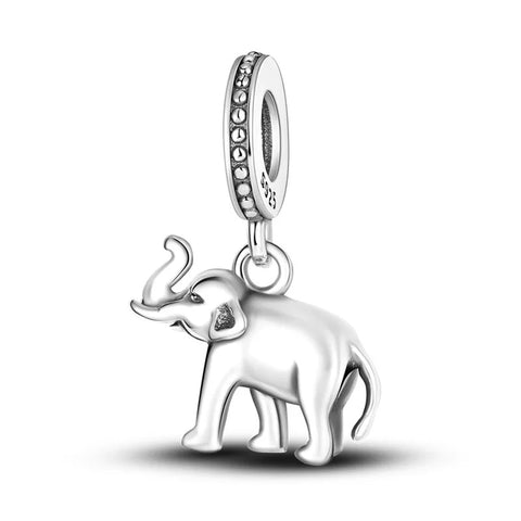 925 Sterling Silver Dangle Elephant with Trunk Up Charm