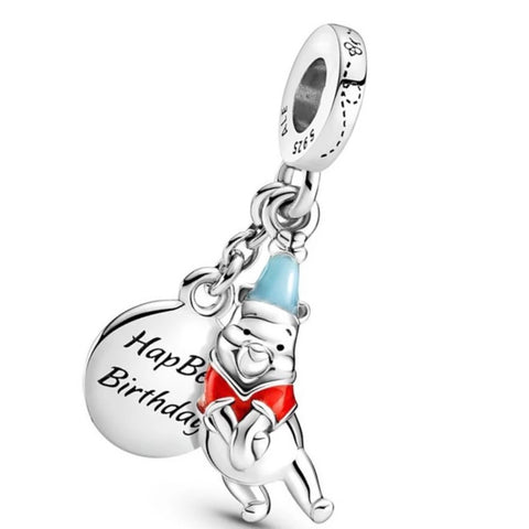 925 Sterling Silver Happy Birthday Tag Winnie the Pooh Dangle Charm