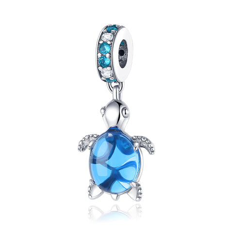 925 Sterling Silver Blue Sea Turtle Dangle Charm