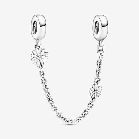 925 Sterling Silver Daisy Linked Safety Chain Clip Charm