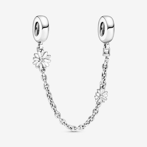 925 Sterling Silver Daisy Linked Safety Chain Clip Charm
