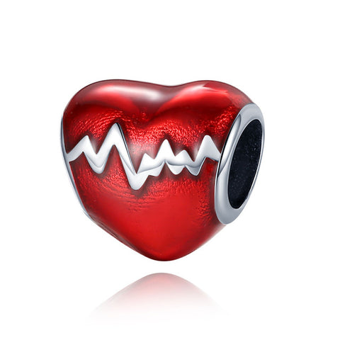 925 Sterling Silver Luxury Red Heart Lifeline Charm