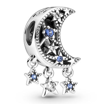 925 Sterling Silver Blue Star Quarter Moon Charm