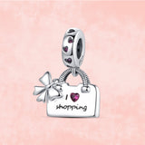 925 Sterling Silver Luxury I Love Shopping Purse Dangle Charm