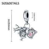 925 Sterling Silver Luxury Plane Globe Suitcase Dangle Charm