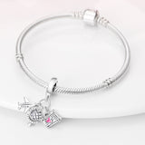 925 Sterling Silver Luxury Plane Globe Suitcase Dangle Charm