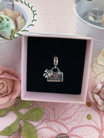 925 Sterling Silver Luxury I Love Shopping Purse Dangle Charm